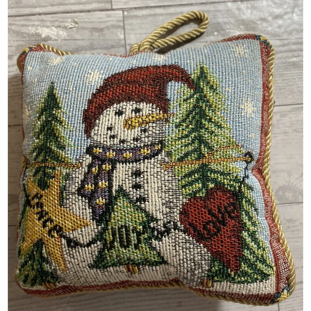 Vintage Tapestry Snowman Gingerbread Man Christmas Door Hanging Pillows (2) 6x6